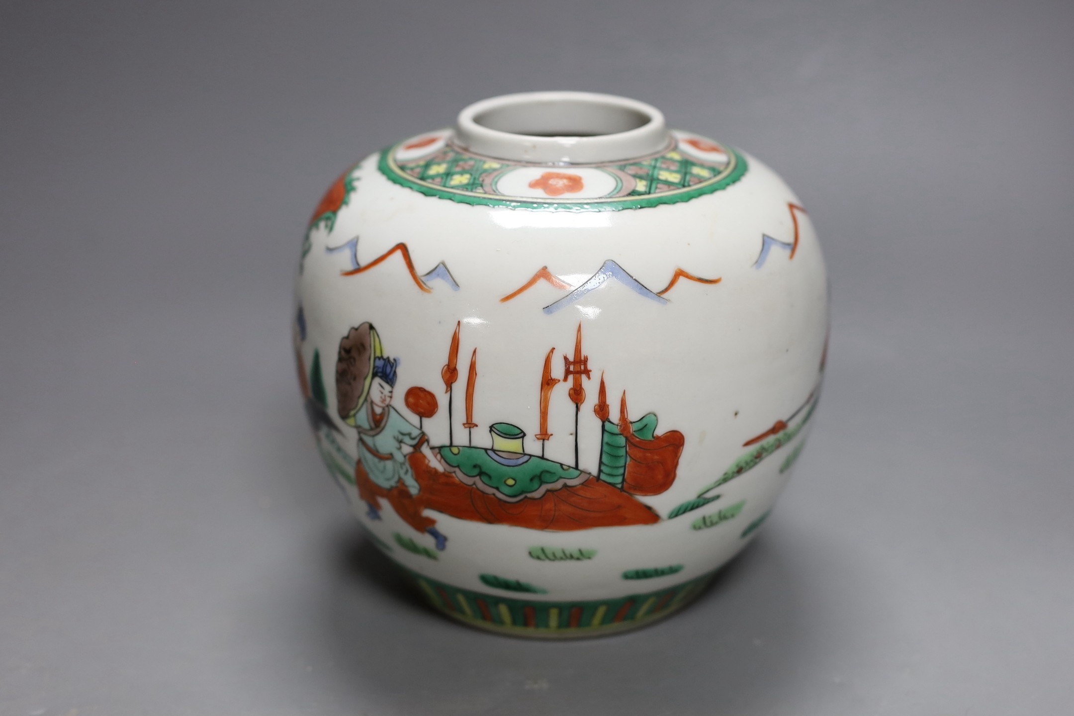 A Chinese famille verte jar, 16cm